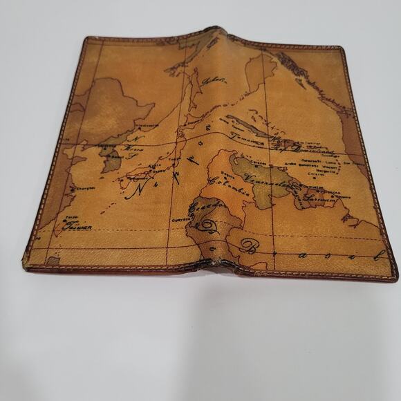 ALVIERO MARTINI Italian Vintage Geo World Map Wallet Brown Bifold Organizer - Picture 10 of 12